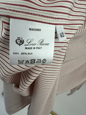 Loro Piana Red and White Striped Collarless Silk Shirt Size IT 42 (UK 10)