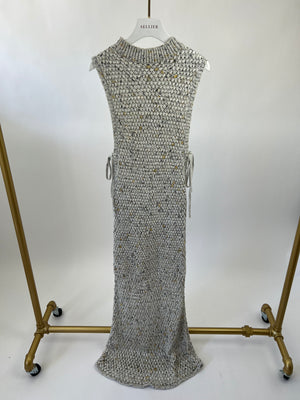 Christopher Esber White, Yellow and Grey Woven Maxi Dress with Tie Side Detail Size XS (UK 6)