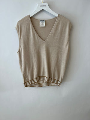 Chanel Beige Sleeveless V-neck Top Size FR 42 (UK 14)