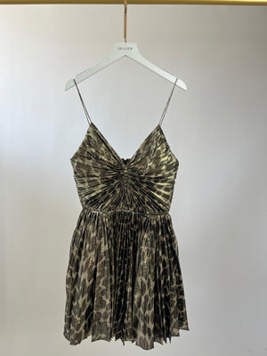 Saint Laurent Leopard Metallic Pleated Mini Dress FR 36 (UK 8)