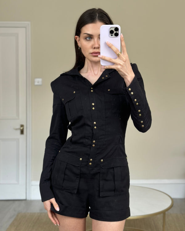 Balmain Navy Utility Playsuit with Western Gold Detailing Size FR 38 (UK 10)