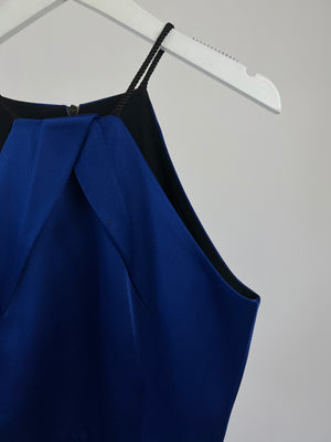 Roland Mouret Electric Blue Gown Long Dress with Vest Zip Top Size UK 8