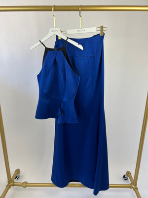 Roland Mouret Electric Blue Gown Long Dress with Vest Zip Top Size UK 8