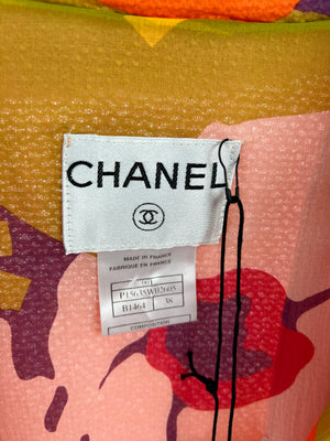 *FIRE PRICE* Chanel Peach Three Piece Set with Multicoloured Silk Trim and Shoulder Pad Detailing FR 38 (UK 10)