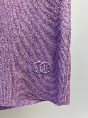 Chanel Vintage 96A Lilac Ribbed Metallic Thread High Neck Top Size FR 38 (UK 10)