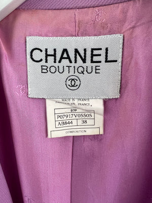 Chanel Vintage 97P Lilac Longline Blazer with CC Button Detail Size FR 38( UK 10)