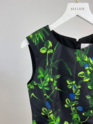 Carolina Herrera Black, Blue and Green Floral Print Dress Size 0 (UK 4)