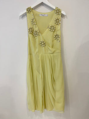 Christian Dior 2008 John Galliano Lime Mini Dress with Flower Embellished Details Size FR 36 (UK 8)