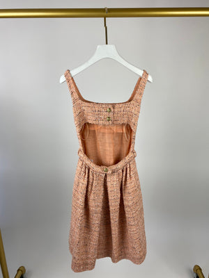 *HOT* Chanel Peach Tweed Belted Mini Dress with CC Buttons FR 34 (UK 4- 6)