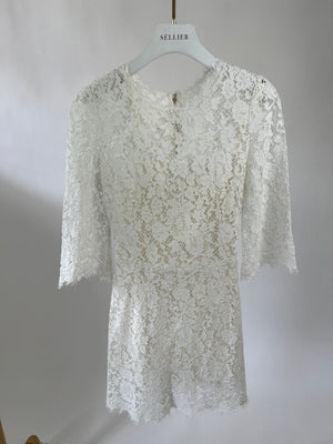 Dolce 
Gabbana White Lace Three Quarter Length Sleeve Dress Size IT 36 (UK 4)