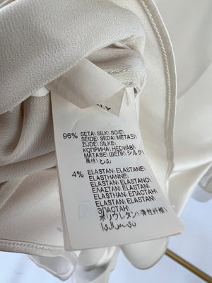 Brunello Cucinelli Cream Silk Shirt with Bead Collar details in Size L (UK 12-14)