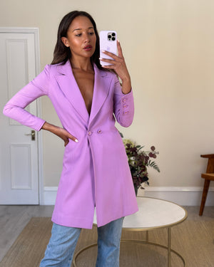 Chanel Vintage 97P Lilac Longline Blazer with CC Button Detail Size FR 38( UK 10)