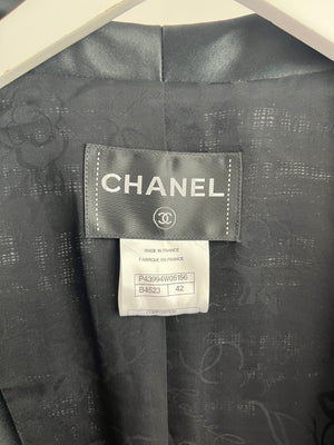 Chanel Black Tweed Jacket with Satin Collar and Crystal Button Detail FR 42 (UK 14)