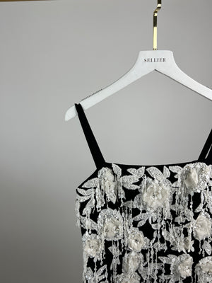 Carolina Herrera Black and White Embroidered Fringed Mini Dress Size 0 (UK 4) RRP £6150