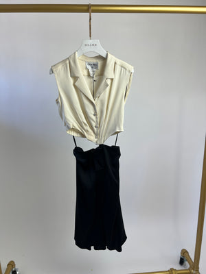 Chanel Silk Cream and Black Cut Out Dress with Bow Detail  Size FR 38 (UK 10)