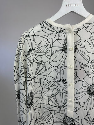 Loro Piana White and Black Floral Silk Shirt Size IT 40 (UK 8)