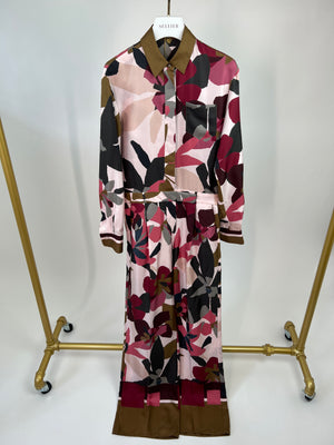 Loro Piana Pink and Brown Silk Floral Print Jumpsuit Size IT 38 (UK 6)