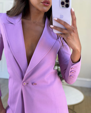 Chanel Vintage 97P Lilac Longline Blazer with CC Button Detail Size FR 38( UK 10)