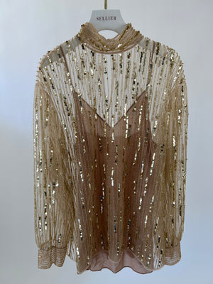 *CURRENT SEASON* Valentino Tulle Sequin Embroidered Long-Sleeve Blouse Size IT 44 (UK 12) RRP £4200