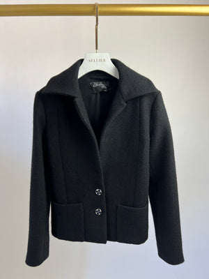 Chanel Black Wool Blazer with Silver and Blue Button Detail Size FR 34 (UK 6)