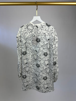 Loro Piana White and Black Floral Silk Shirt Size IT 40 (UK 8)