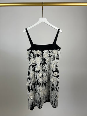 Carolina Herrera Black and White Embroidered Fringed Mini Dress Size 0 (UK 4) RRP £6150