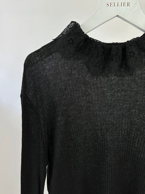 Philosophy Black Ribbed High Neck Top with Lace Detail Size FR 36 (UK 8)