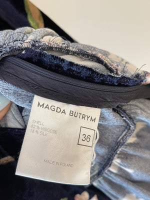 Magda Butrym Navy Velvet Floral Mini Dress with Peplum Detail Size FR 36 (UK 8)