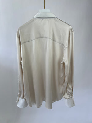 Brunello Cucinelli Cream Silk Shirt with Bead Collar details in Size L (UK 12-14)