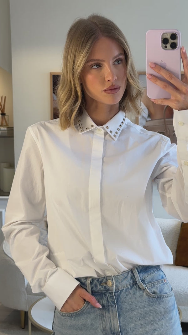 Valentino White 05. Rockstud Button Down Shirt IT 38 (UK 6)