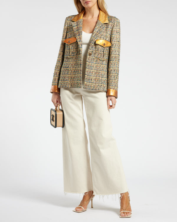 Chanel Gold, Red 
Blue Egypt Collection Tweed Jacket with Gold Collar and Pocket Detail FR 40 (UK 12)