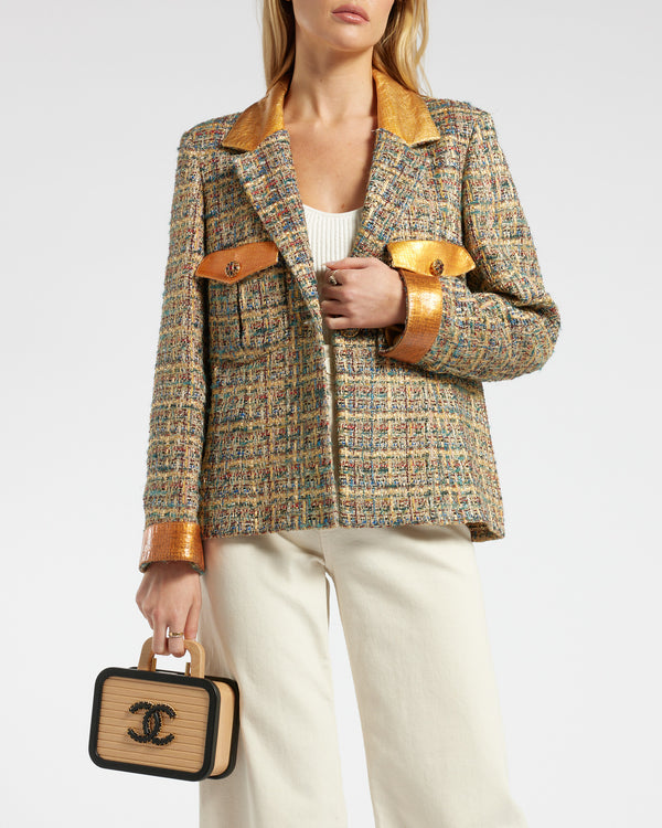 Chanel Gold, Red 
Blue Egypt Collection Tweed Jacket with Gold Collar and Pocket Detail FR 40 (UK 12)