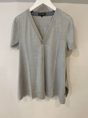 Loro Piana Silk Blue Stripped V-neck Top Size S (UK 8)