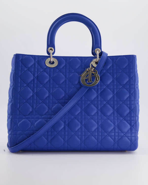 Christian Dior Blue Large Lady Dior Bag with Silver Hardware