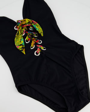 Karla Colletto Black Swimsuit With Multicolour Lace Up Eyelet Detail (UK 8)