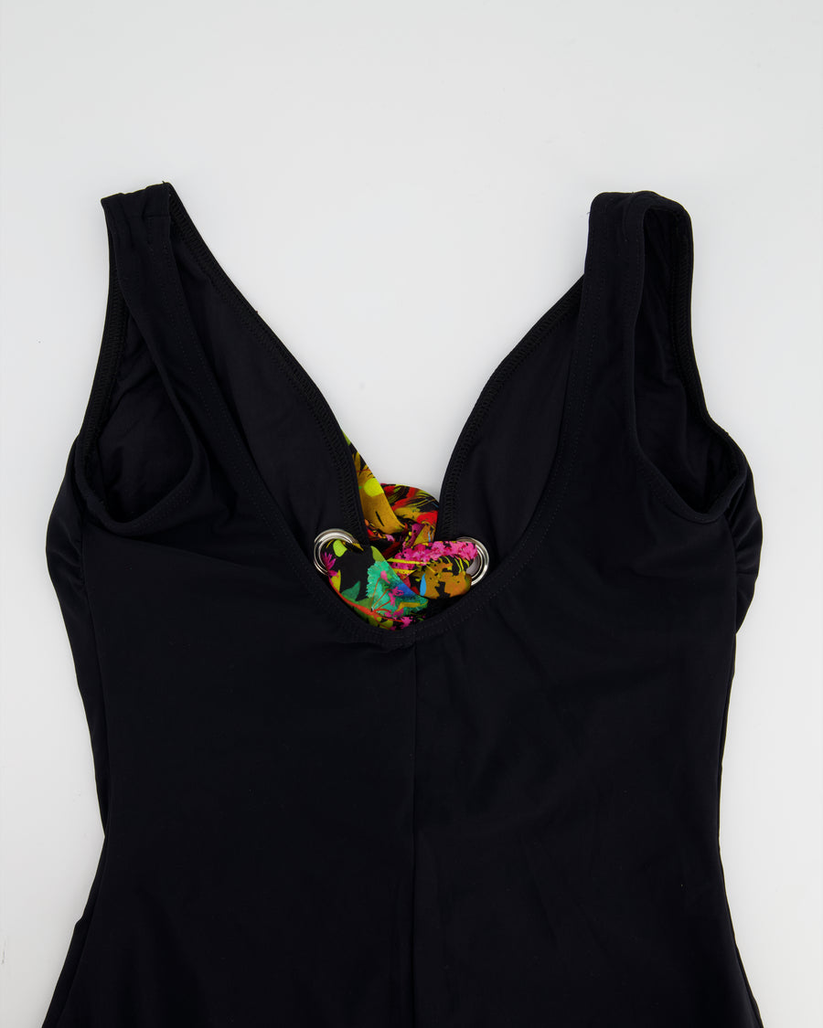 Karla Colletto Black Swimsuit With Multicolour Lace Up Eyelet Detail (UK 8)