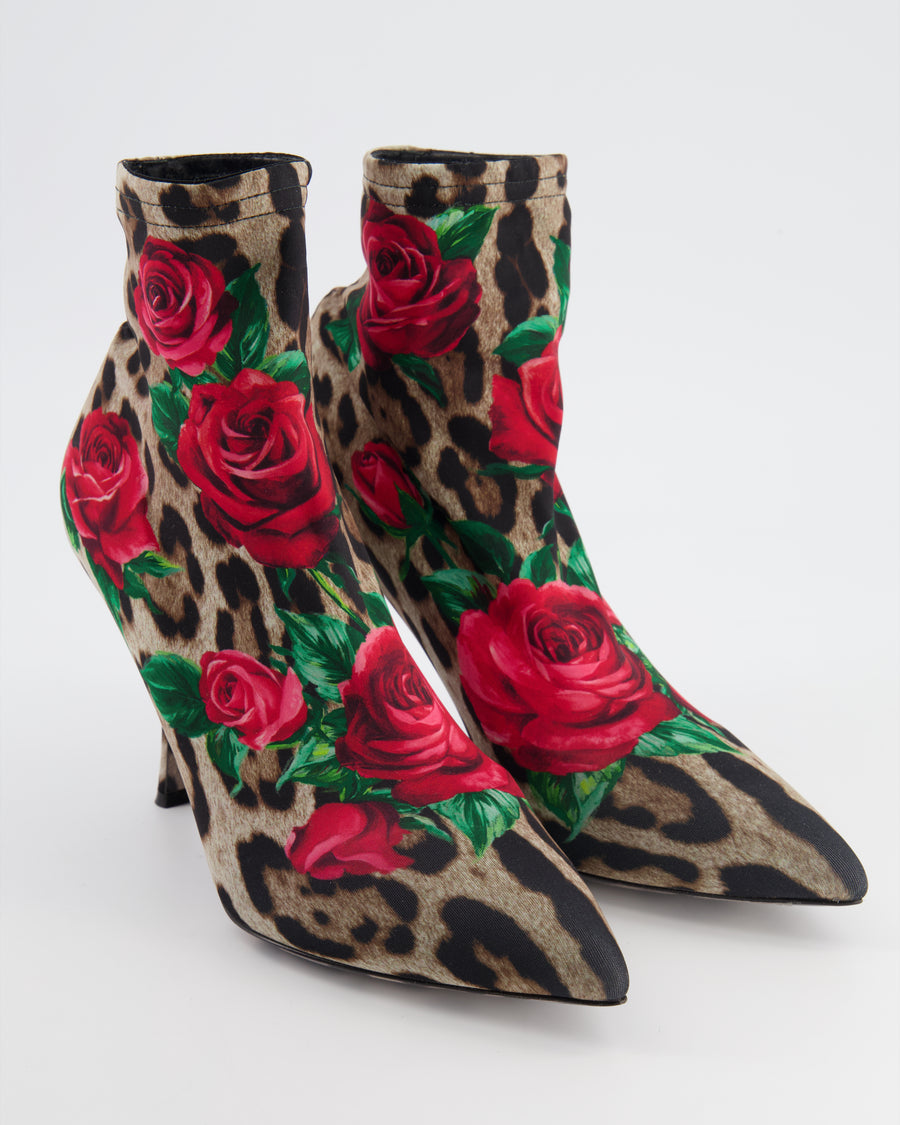 Dolce 
Gabbana Leopard and Roses Ankle Boots Size 40.5