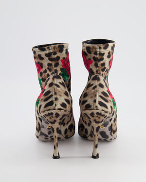 Dolce 
Gabbana Leopard and Roses Ankle Boots Size 40.5