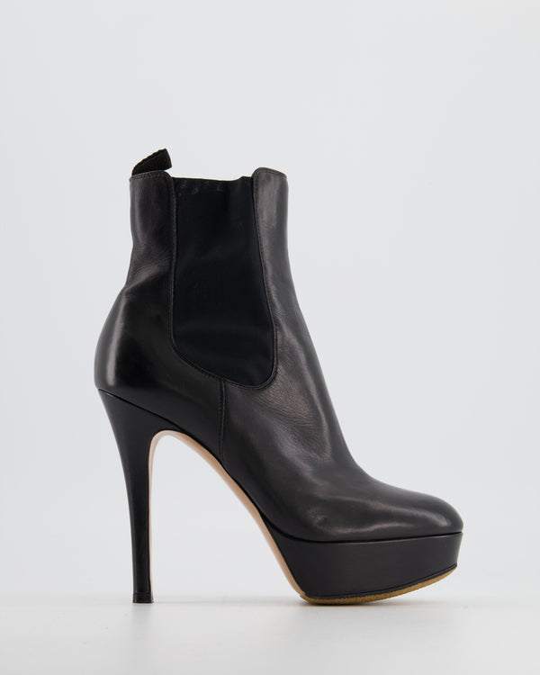 Gianvitto Rossi Black Leather Round Toe Ankle Boot Size EU 37.5