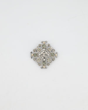 Chanel Silver Brooch with Logo and Crystal Details