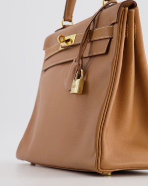 Hermès Vintage Kelly Bag 32cm in Gold Courchevel Leather with Gold Hardware