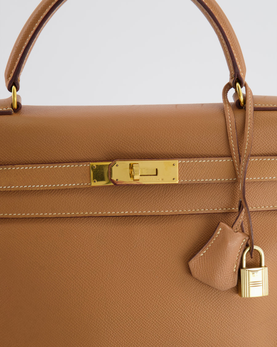 Hermès Vintage Kelly Bag 32cm in Gold Courchevel Leather with Gold Hardware