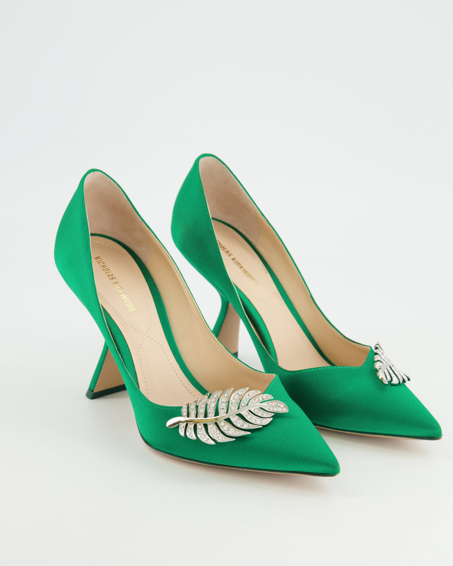 Nicholas Kirkwood Green Monstera Satin Heels Size 38 RRP £485