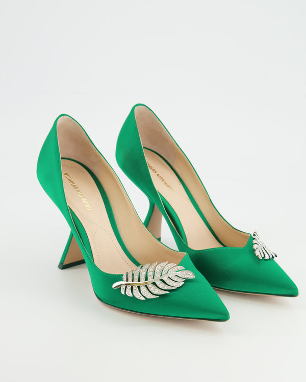 Nicholas Kirkwood Green Monstera Satin Heels Size 38 RRP £485