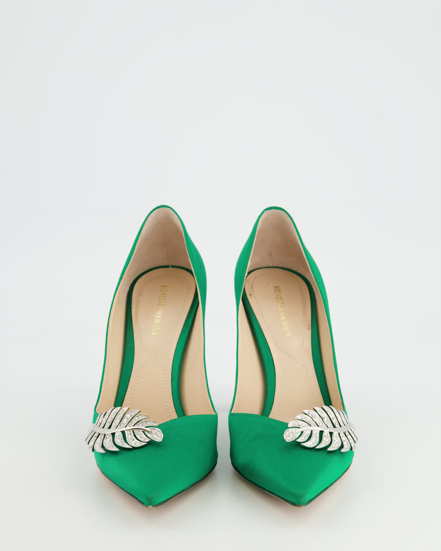 Nicholas Kirkwood Green Monstera Satin Heels Size 38 RRP £485