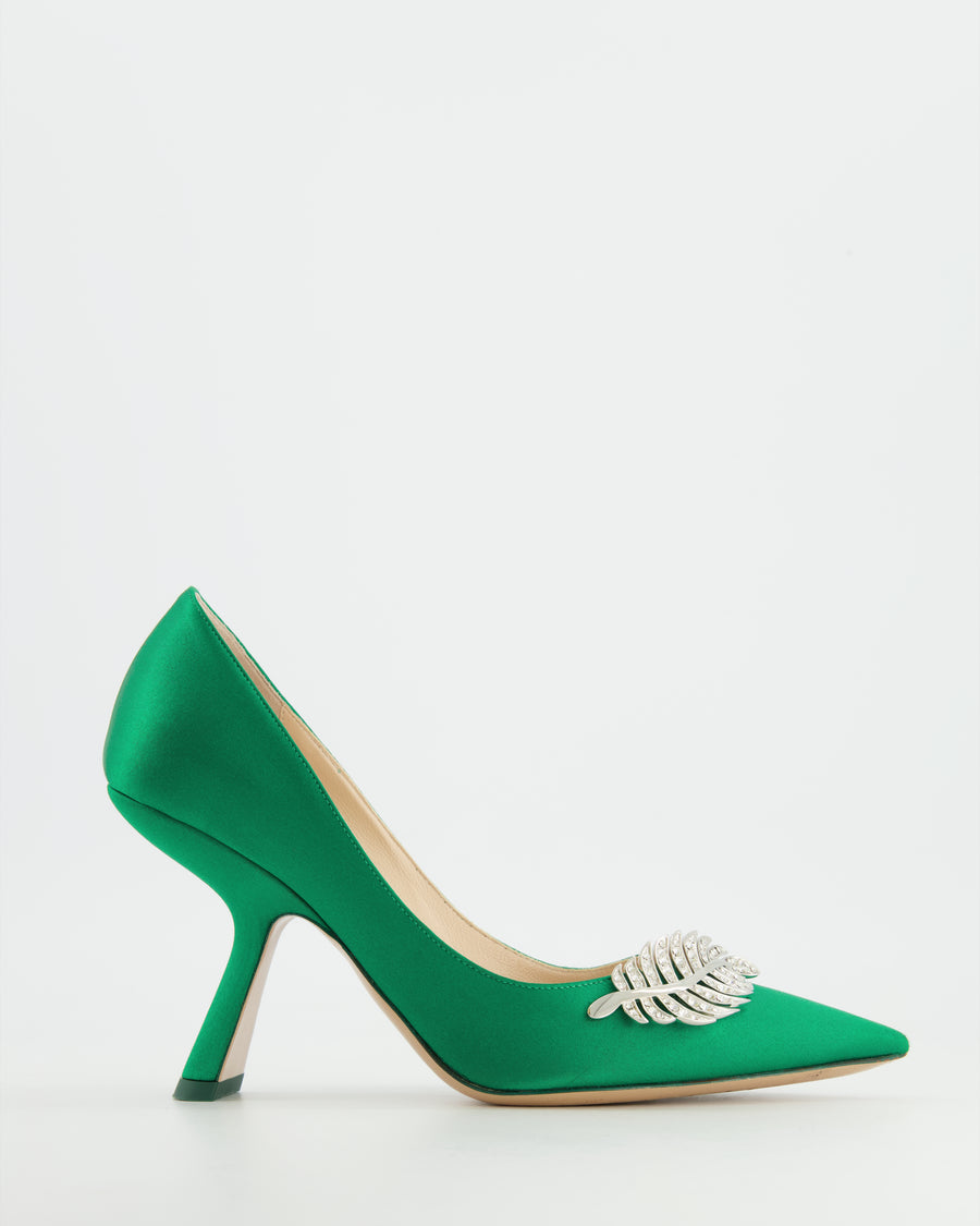 Nicholas Kirkwood Green Monstera Satin Heels Size 38 RRP £485