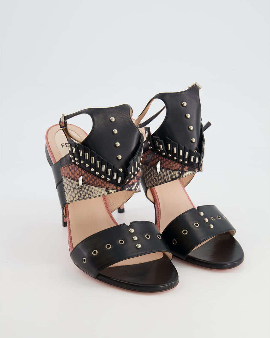 Fendi Rocker Bug Black Studded Sandal Heels Size EU 40