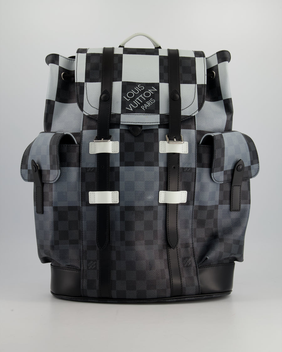 *Limited Edition* Louis Vuitton Christopher Backpack Bag in Black and White Damier Canvas with Silver Hardware