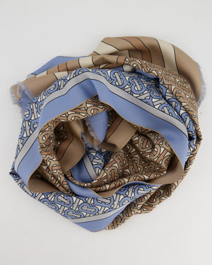 Burberry Reversible Blue and Beige Silk Scarf