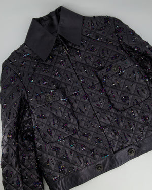 Chanel Navy Quilted with Tweed Embellishment Detail Leather Jacket FR 42 (UK 14)